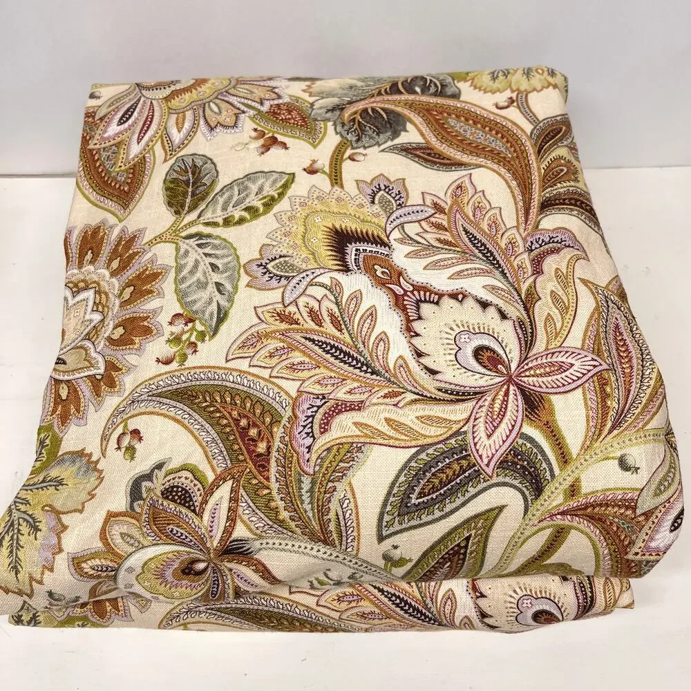 Pair of Jacobean Floral Custom Pinch Pleat Curtain Drape Side Panels